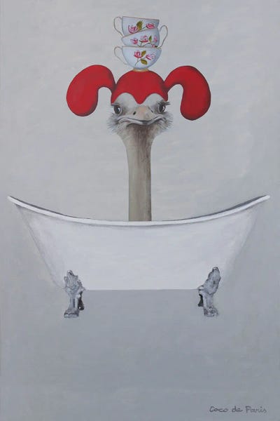 Ostriches: Ostrich In Bathtub by Coco de Paris