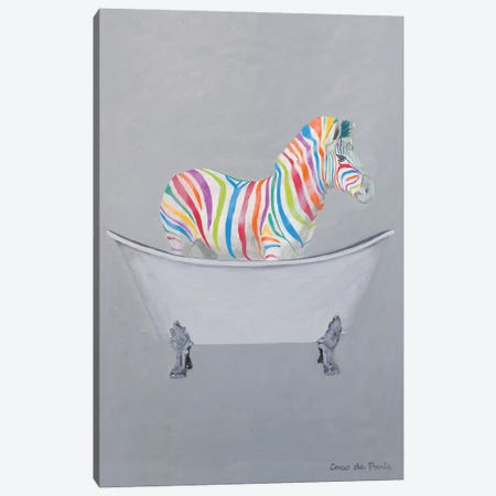 Rainbow Zebra In Bathtub Canvas Print #COC452} by Coco de Paris Art Print
