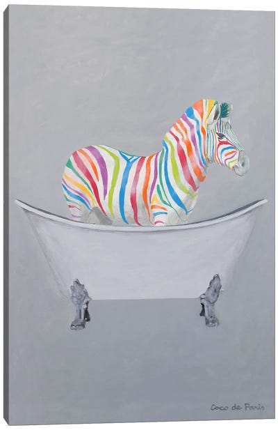 Rainbow Zebra In Bathtub Canvas Art Print - Zebra Art