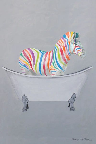 Zebras: Rainbow Zebra In Bathtub by Coco de Paris