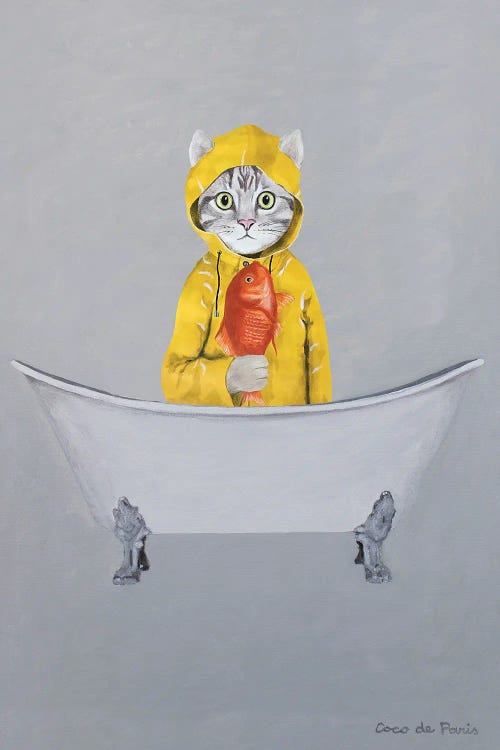 Cat With Goldfish In Bathtub