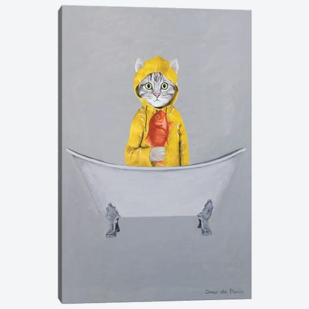 Cat With Goldfish In Bathtub Canvas Print #COC453} by Coco de Paris Canvas Print
