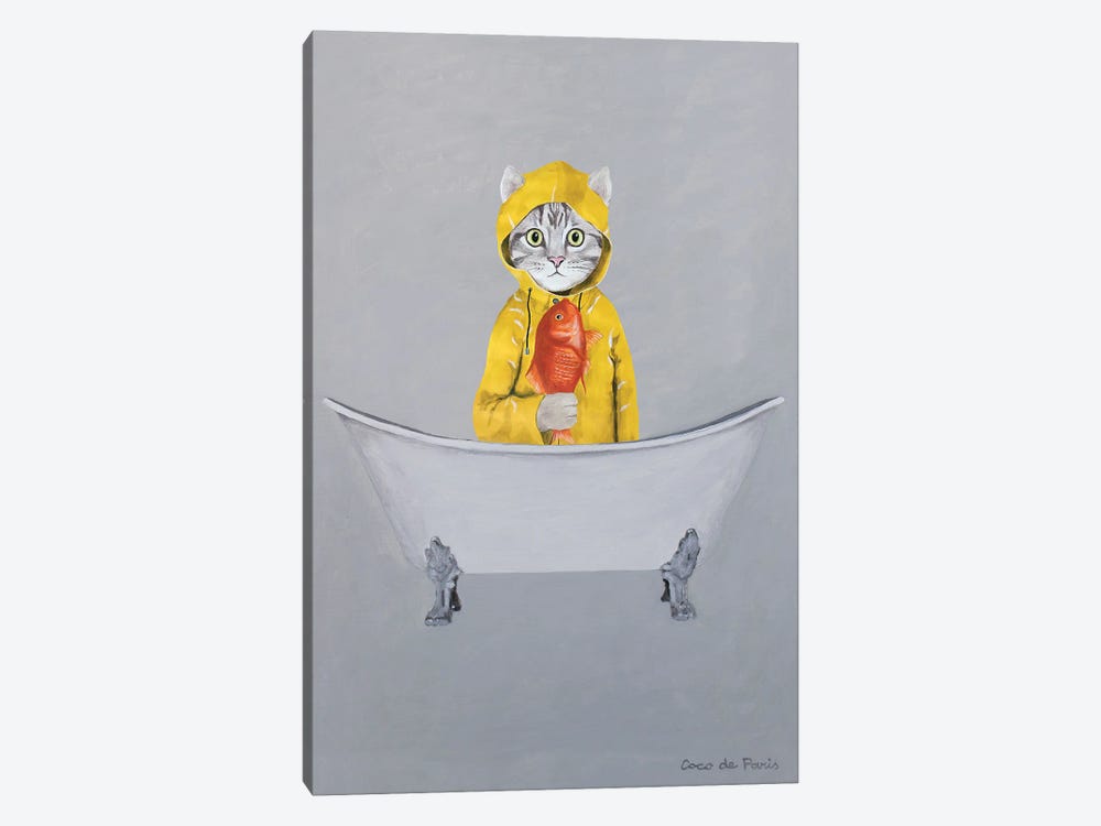 Cat With Goldfish In Bathtub by Coco de Paris 1-piece Canvas Artwork