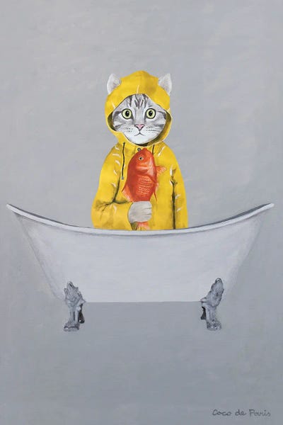 Goldfish: Cat With Goldfish In Bathtub by Coco de Paris
