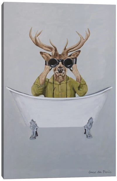 Deer In Bathtub Canvas Art Print - Art Gifts for Him
