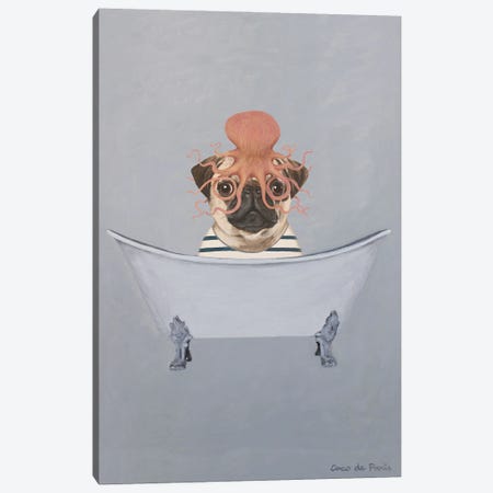 Pug With Octopus In Bathtub Canvas Print #COC456} by Coco de Paris Canvas Art