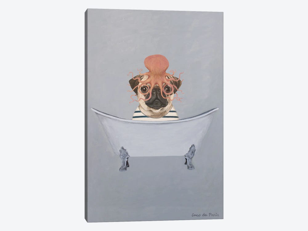 Pug With Octopus In Bathtub by Coco de Paris 1-piece Canvas Art Print
