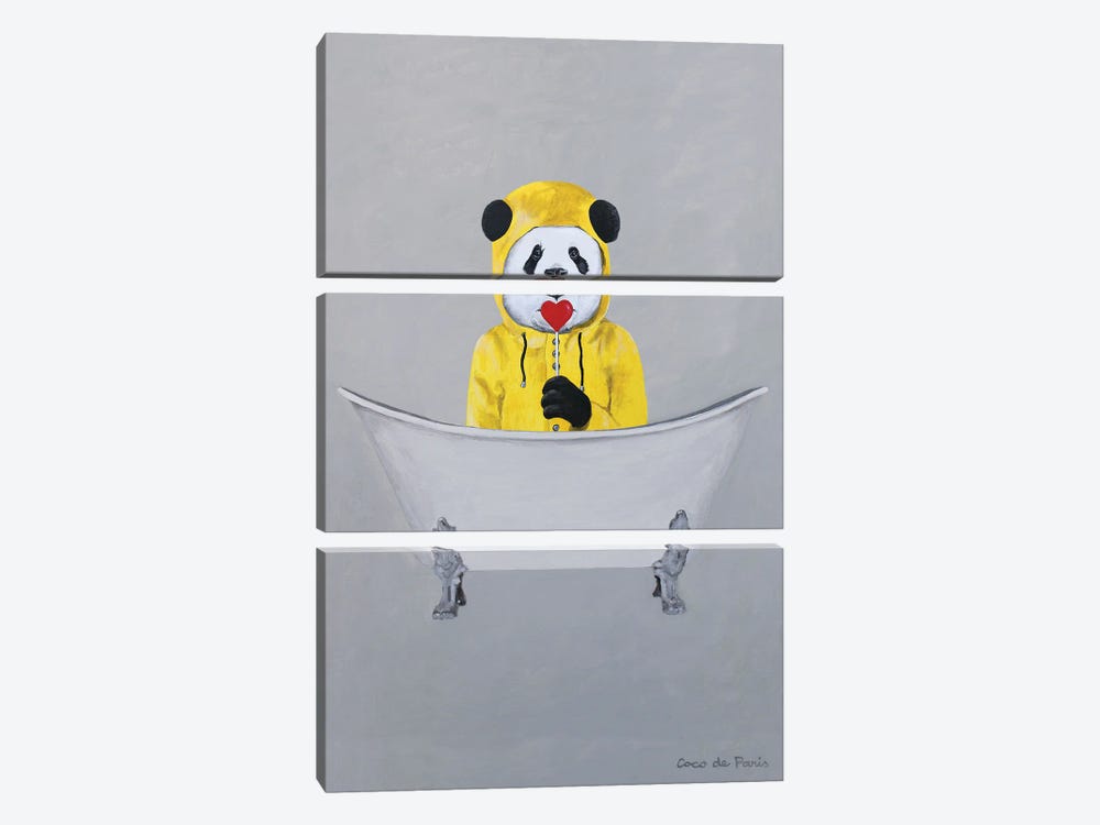 Panda With Lollipop In Bathtub by Coco de Paris 3-piece Canvas Wall Art