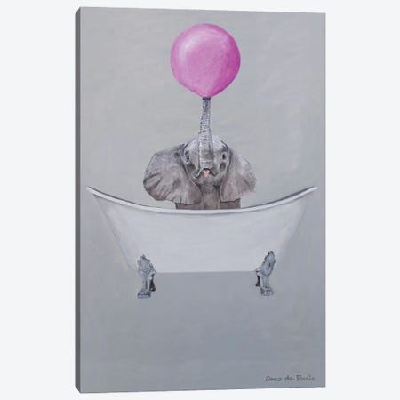 Elephant With Bubblegum In Bathtub Canvas Print #COC458} by Coco de Paris Canvas Print