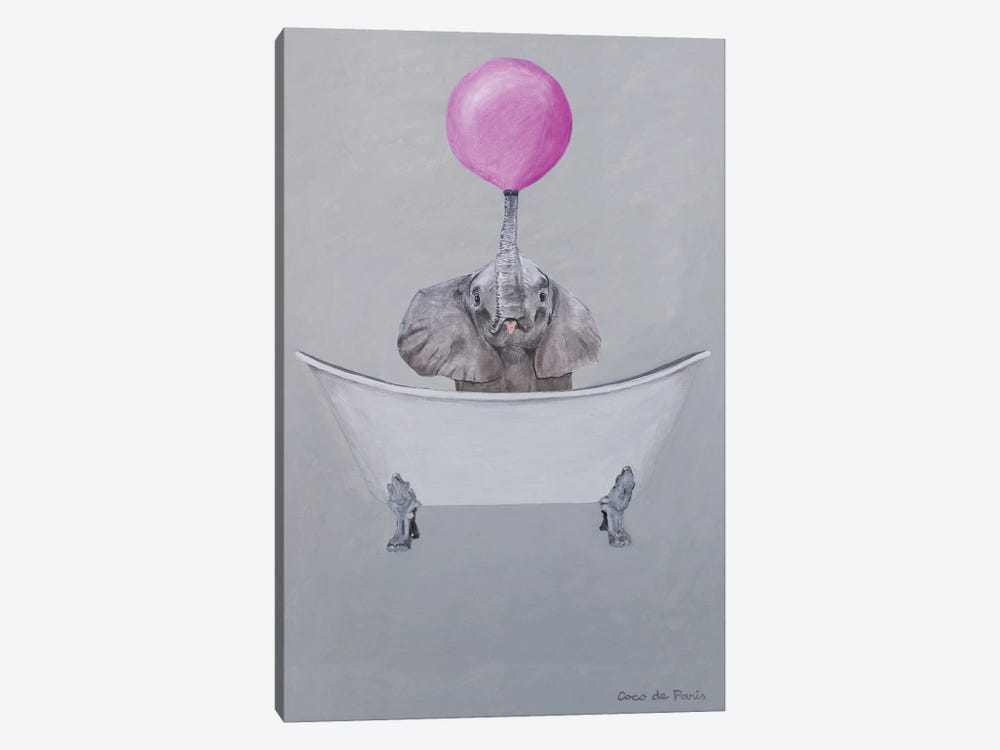 Elephant With Bubblegum In Bathtub by Coco de Paris 1-piece Canvas Art Print