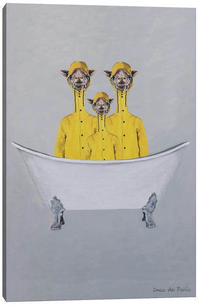 Giraffes In Raincoats In Bathtub Canvas Art Print - Coco de Paris