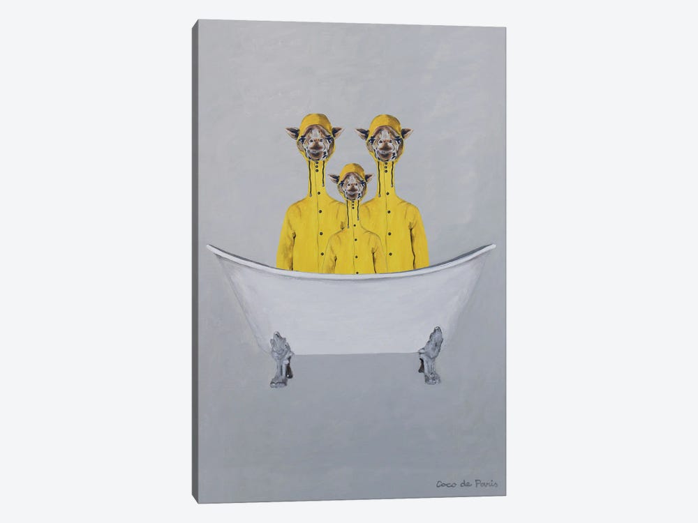 Giraffes In Raincoats In Bathtub by Coco de Paris 1-piece Canvas Art