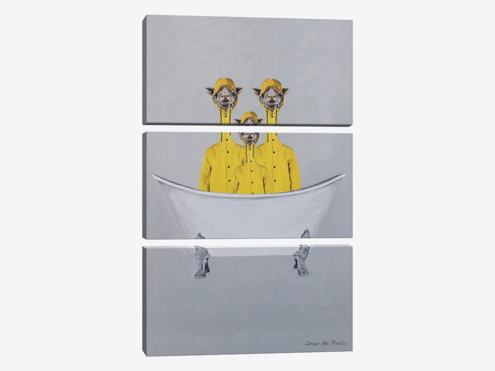 Giraffes In Raincoats In Bathtub by Coco de Paris 3-piece Canvas Artwork
