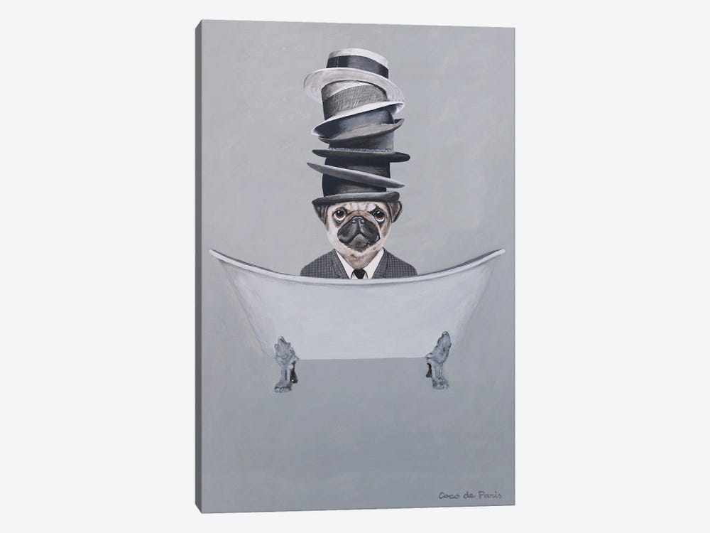 Pug With Stacked Hats In Bathtub by Coco de Paris 1-piece Canvas Wall Art