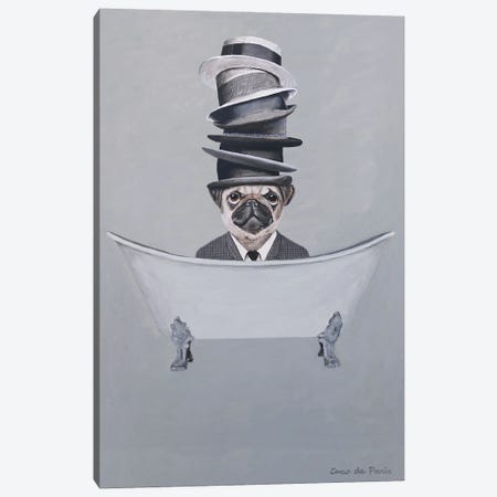 Pug With Stacked Hats In Bathtub Canvas Print #COC460} by Coco de Paris Canvas Wall Art