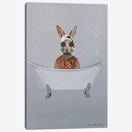 Vintage Rabbit In Bathtub Canvas Print #COC461} by Coco de Paris Canvas Artwork