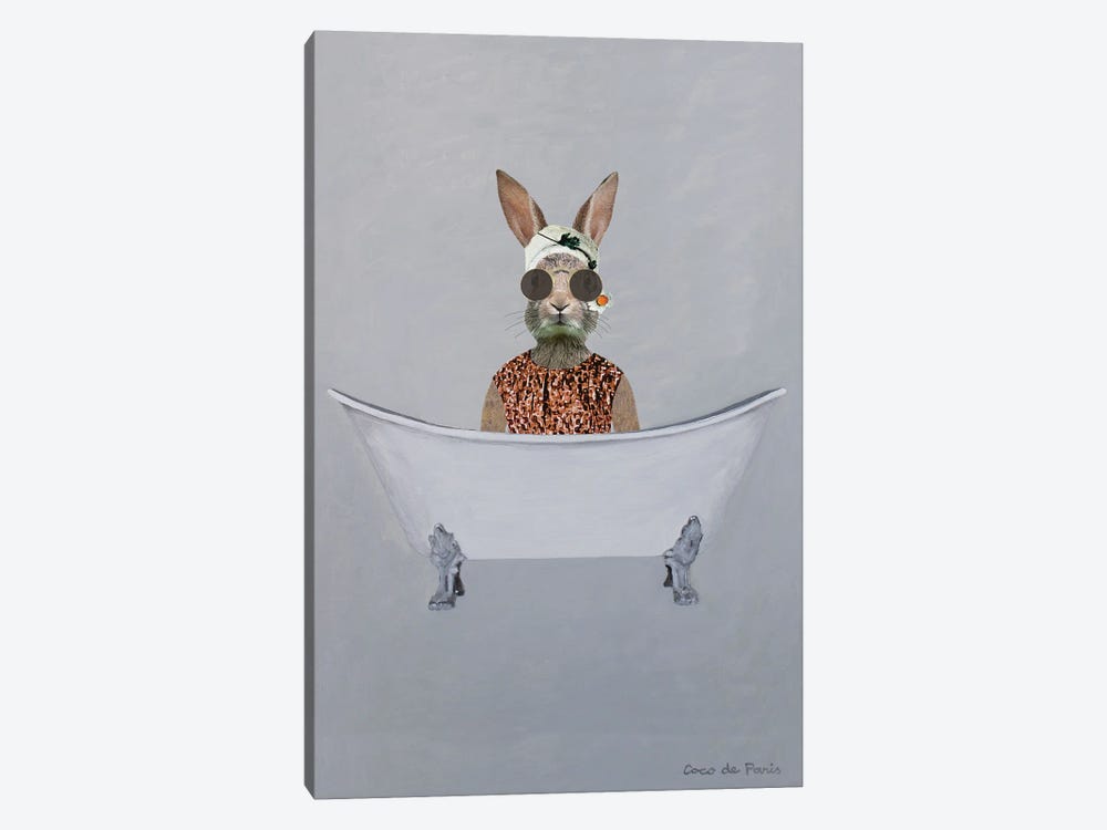 Vintage Rabbit In Bathtub by Coco de Paris 1-piece Canvas Art Print