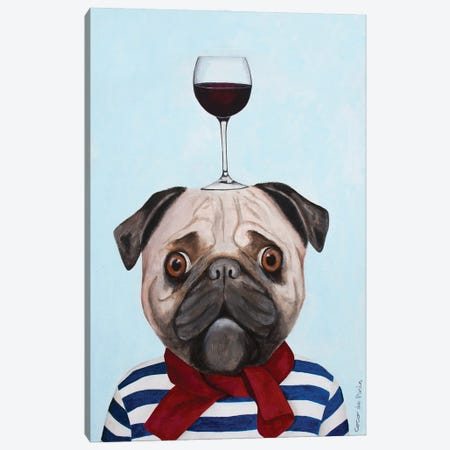 Pug With Wineglass Canvas Print #COC463} by Coco de Paris Canvas Artwork