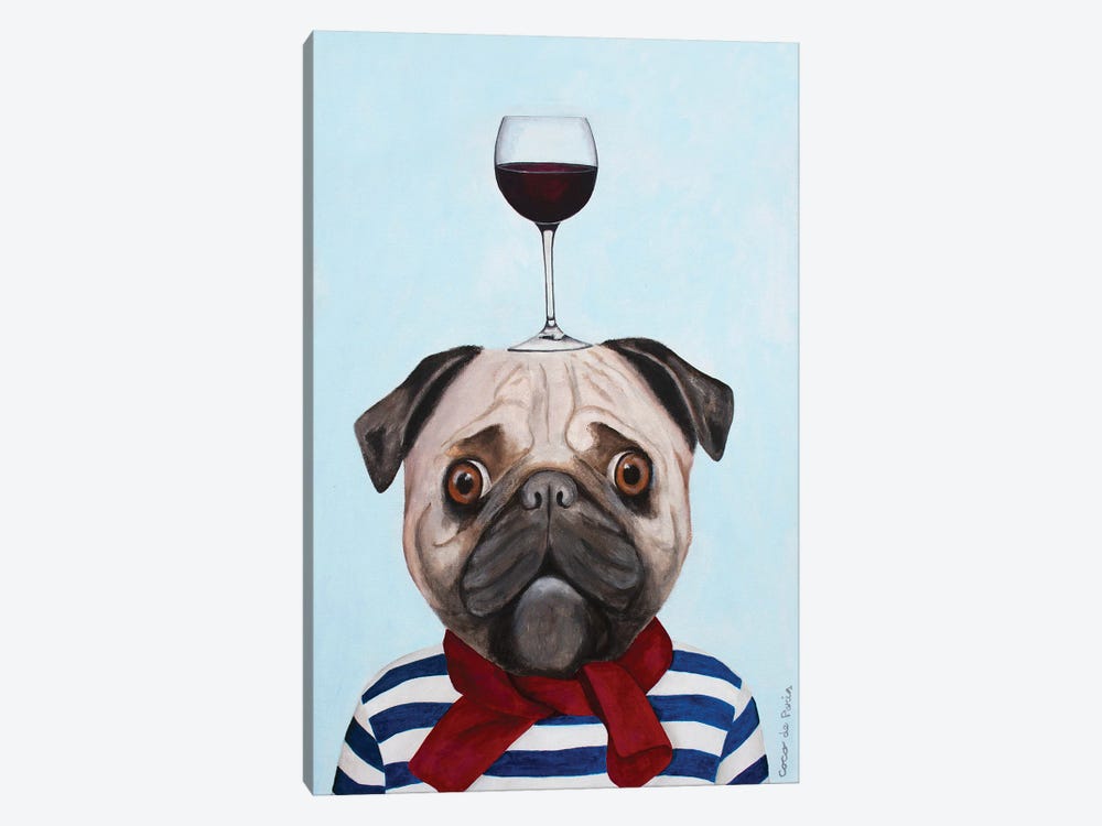Pug With Wineglass by Coco de Paris 1-piece Canvas Art Print