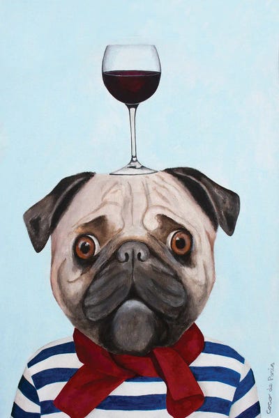 Pugs: Pug With Wineglass by Coco de Paris