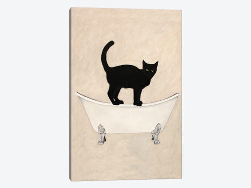 Black Cat On Bathtub Canvas Art Print, Cat In A Bathtub Print