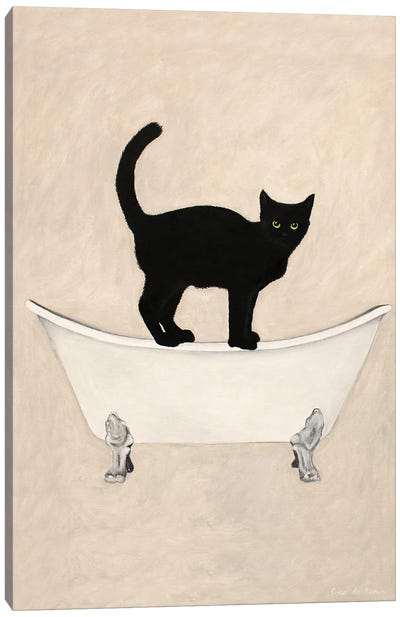 Black Cat On Bathtub Canvas Art Print - Black Cat Art