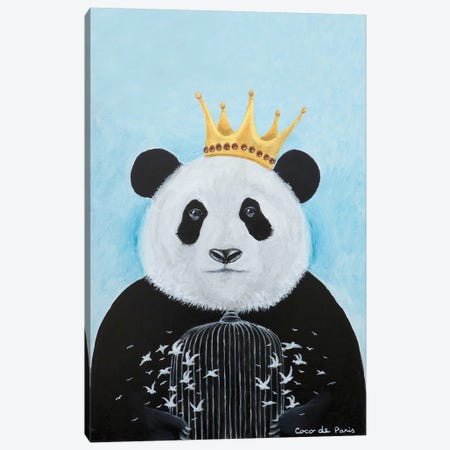 Panda With Birdcage Canvas Print #COC466} by Coco de Paris Art Print