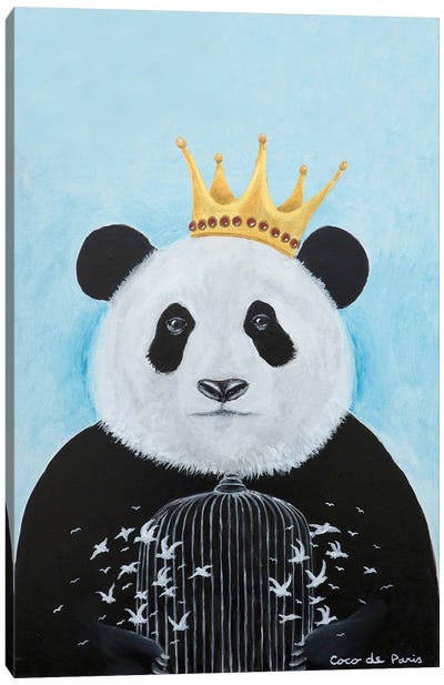 Panda With Birdcage Canvas Art Print - Coco de Paris