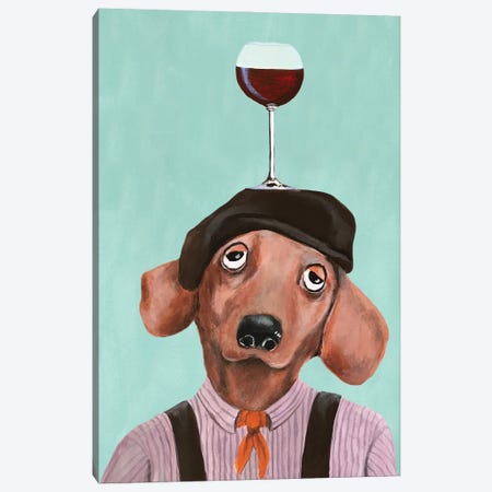 French Dachshund With Wineglass Canvas Print #COC467} by Coco de Paris Art Print