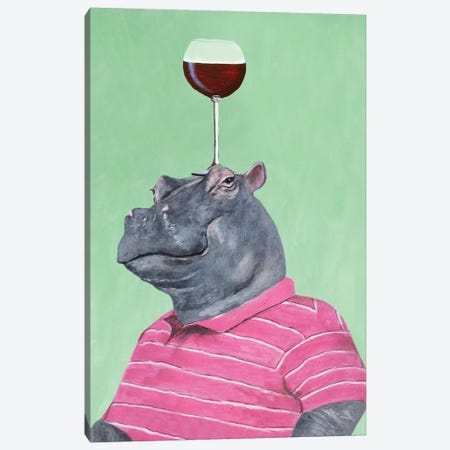 Hippo With Wineglass Canvas Print #COC468} by Coco de Paris Canvas Artwork