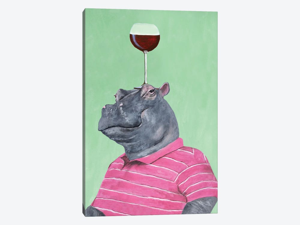 Hippo With Wineglass by Coco de Paris 1-piece Canvas Art