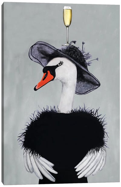Swan With Champagne Glass Canvas Art Print - Swan Art