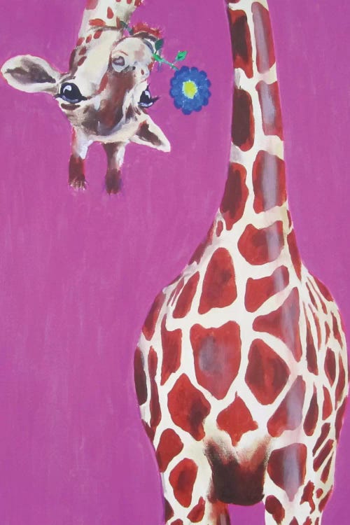 Giraffe With Blue Flower