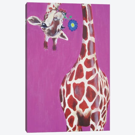 Giraffe With Blue Flower Canvas Print #COC46} by Coco de Paris Canvas Art Print