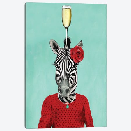 Zebra With Champagne Glass Canvas Print #COC471} by Coco de Paris Art Print