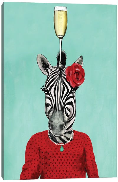 Zebra With Champagne Glass Canvas Art Print - Zebra Art