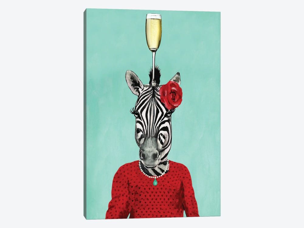 Zebra With Champagne Glass by Coco de Paris 1-piece Canvas Art