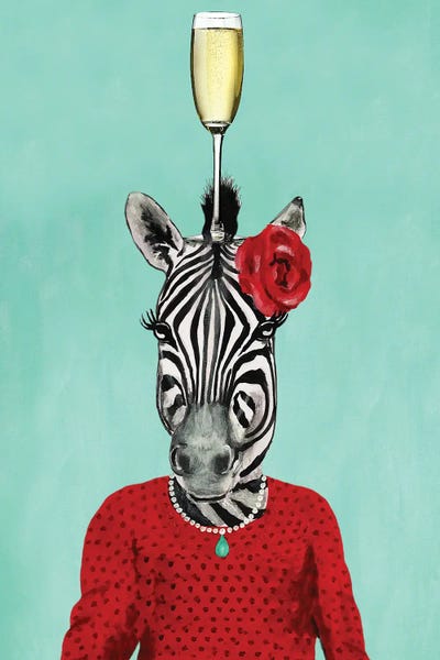 Zebras: Zebra With Champagne Glass by Coco de Paris