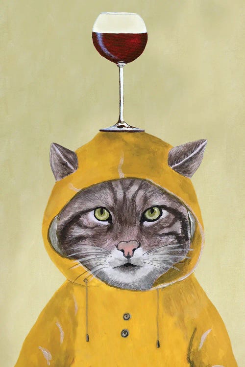 Cat With Raincoat And Wineglass