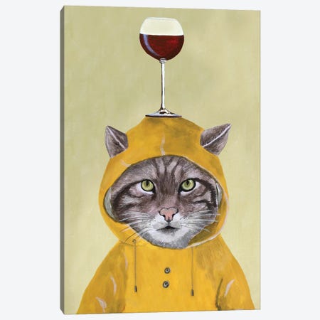 Cat With Raincoat And Wineglass Canvas Print #COC472} by Coco de Paris Canvas Art Print