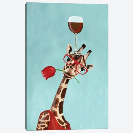 Giraffe With Wineglass Canvas Print #COC475} by Coco de Paris Canvas Artwork