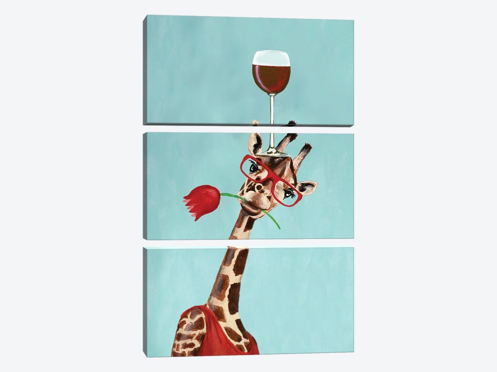 Giraffe With Wineglass by Coco de Paris 3-piece Canvas Wall Art