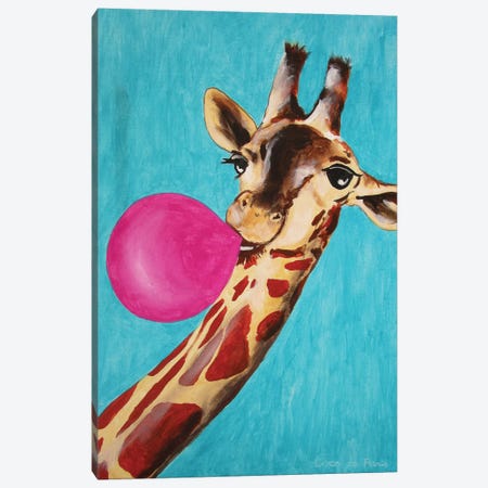 Giraffe With Bubblegum Canvas Print #COC47} by Coco de Paris Art Print