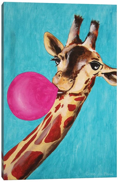 Giraffe With Bubblegum Canvas Art Print - Coco de Paris