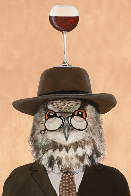 Owl With Hat And Wineglass