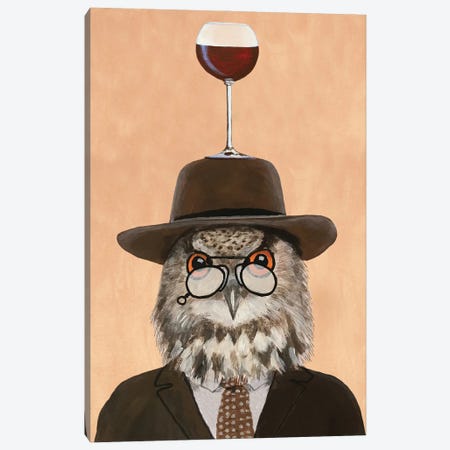 Owl With Hat And Wineglass Canvas Print #COC481} by Coco de Paris Canvas Artwork