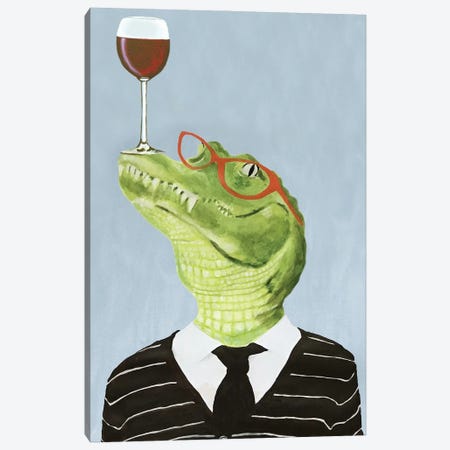 Alligator With Wineglass Canvas Print #COC483} by Coco de Paris Canvas Art