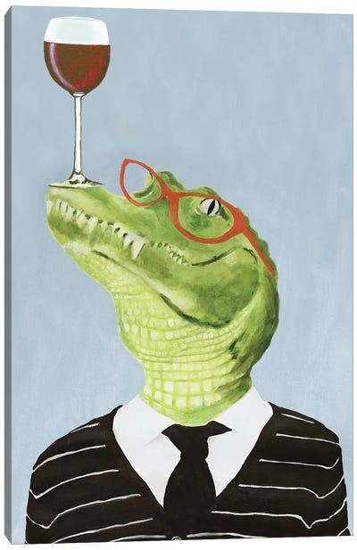 Alligator With Wineglass Canvas Art Print - Crocodile & Alligator Art