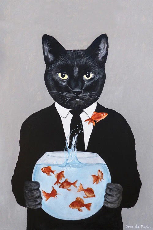 Black Cat With Fishbowl