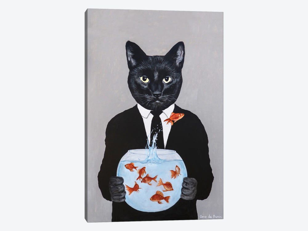 Black Cat With Fishbowl by Coco de Paris 1-piece Canvas Artwork